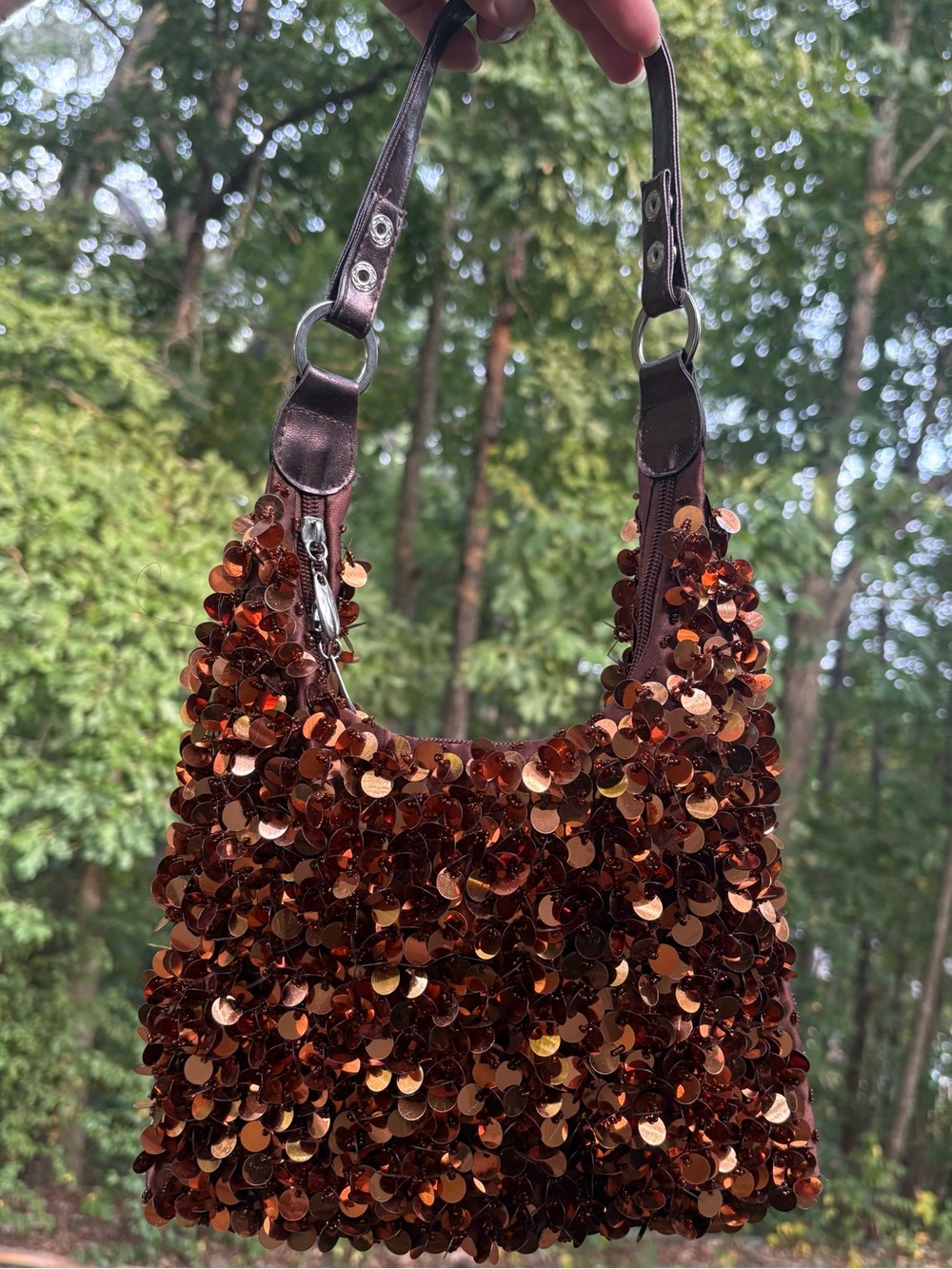 Women’s Sequin Shoulder Bag in Copper Brown